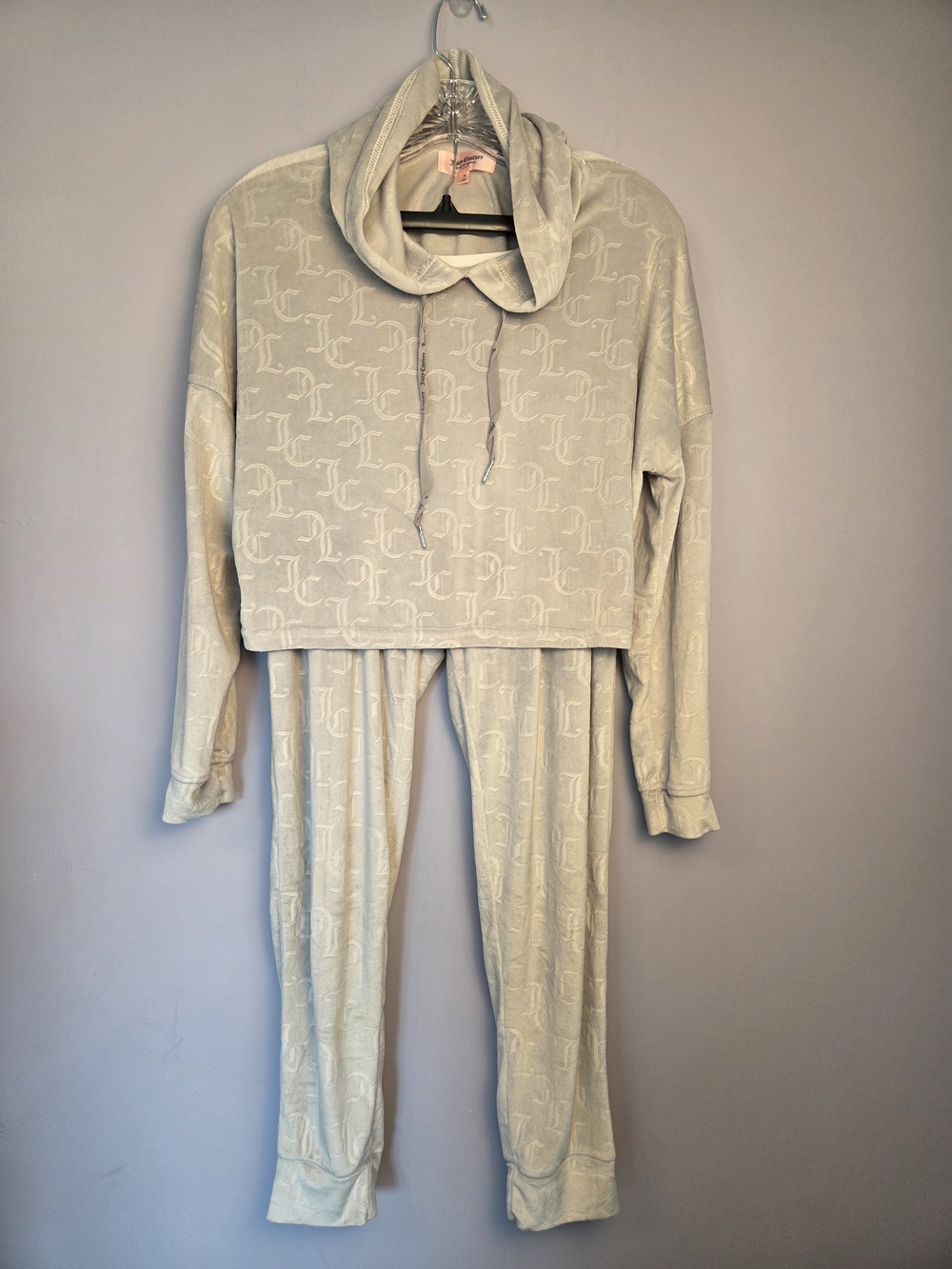 Juicy Couture Loungewear Set Womens M Gray Logo Print Velour Comfy Y2K Pajamas